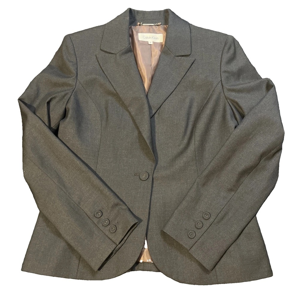 Calvin‎ Klein Blazer Women 8 Gray Single Button Professional Suit Jacket